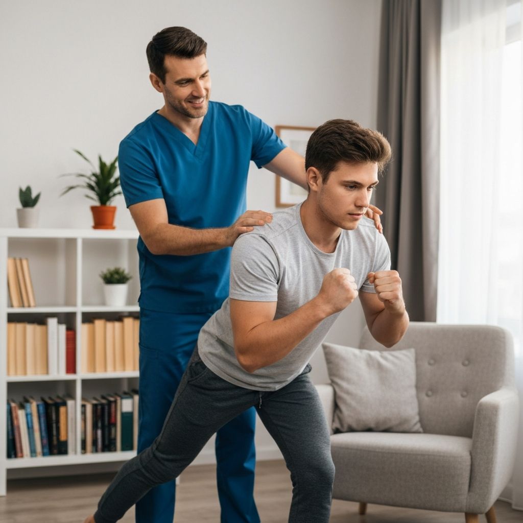 Physiotherapist assisting patient with rehabilitation exercises